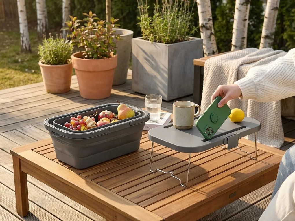 Összecsukható piknikkosár TRIGO 3 az 1-ben, szürke