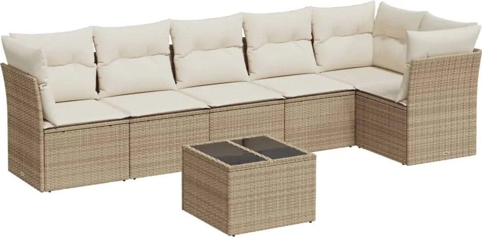 vidaXL 7 részes bézs polyrattan kerti ülőgarnitúra párnákkal