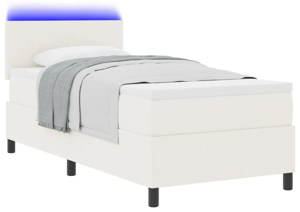 Boxspring Ágy Matrac & LED Krém 100x200 cm Bordázott Szövet