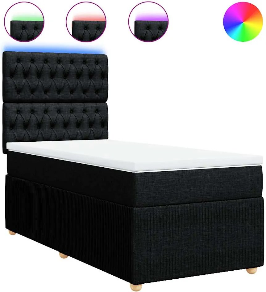 vidaXL fekete szövet rugós ágy matraccal 90x190 cm