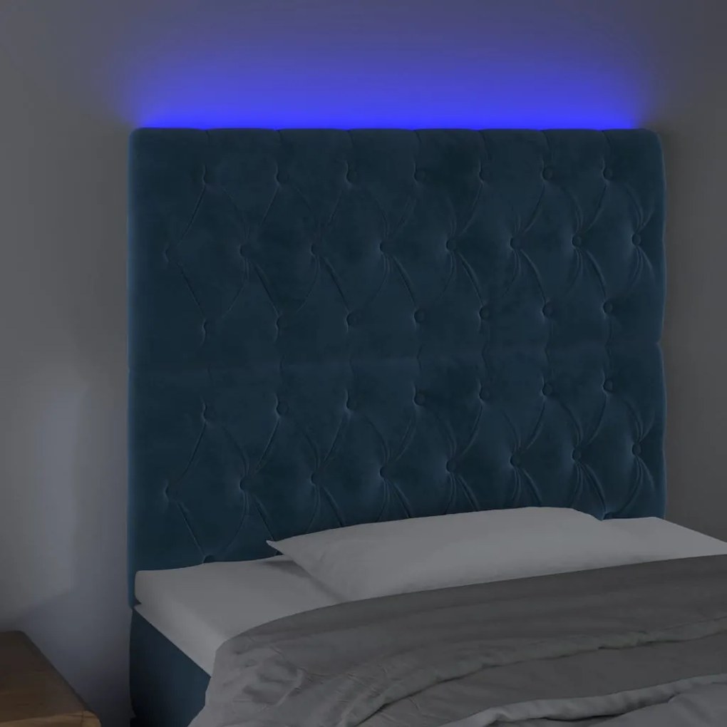 sötétkék bársony LED-es fejtámla 90x7x118/128 cm
