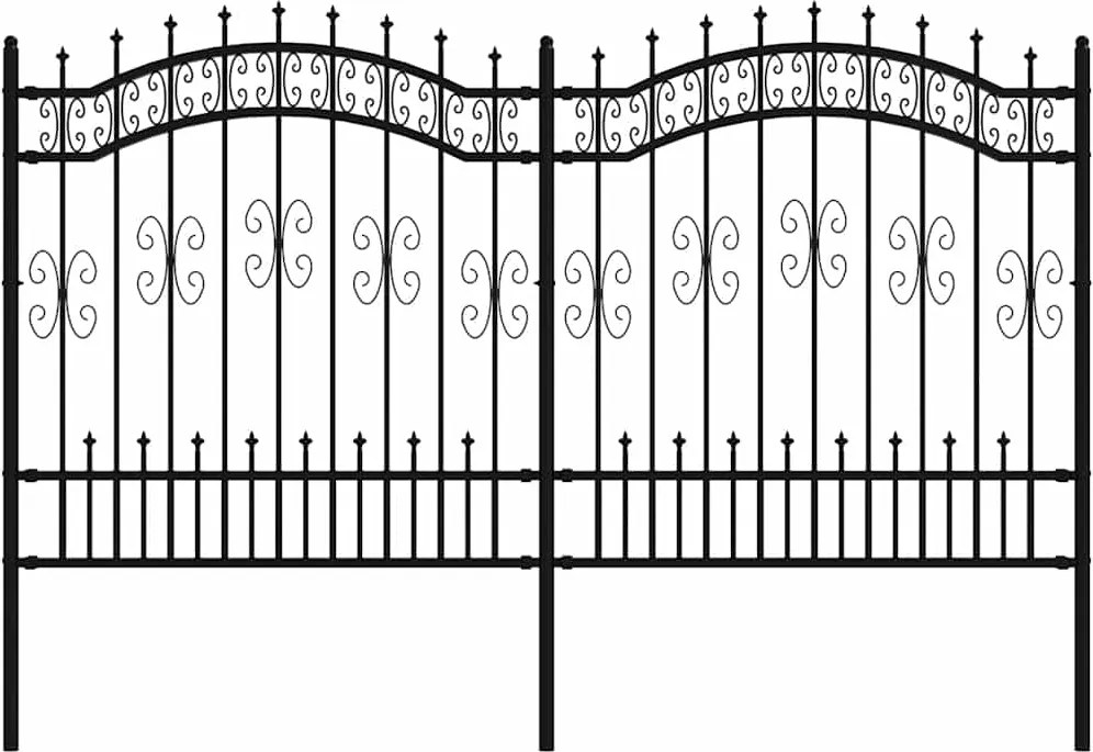 vidaXL fekete porszórt acél kerti kerítés lándzsás tetejjel 240 x 125 cm