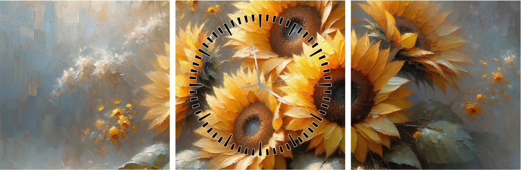 Kép - Napraforgók festménye (órával) (90x30 cm)