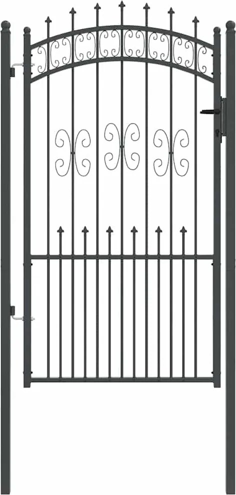 vidaXL Kerítéskapu Lándzsa Tetejével zárral Szürke 103 x 175 cm Acél