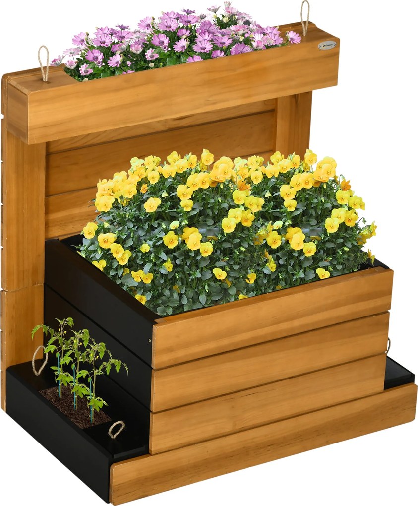 Outsunny Emelt Ágyás, Fa Ültetőláda Öntözőrendszerrel, Üvegház Ültetőláda 79,5 x 49,5 x 80cm Kertre, Erkélyre, Virágok, Növények, Gyümölcsök, Zöldsége