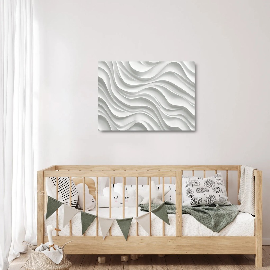 Üveg kép - 3D fehér hullámok (70x50 cm)