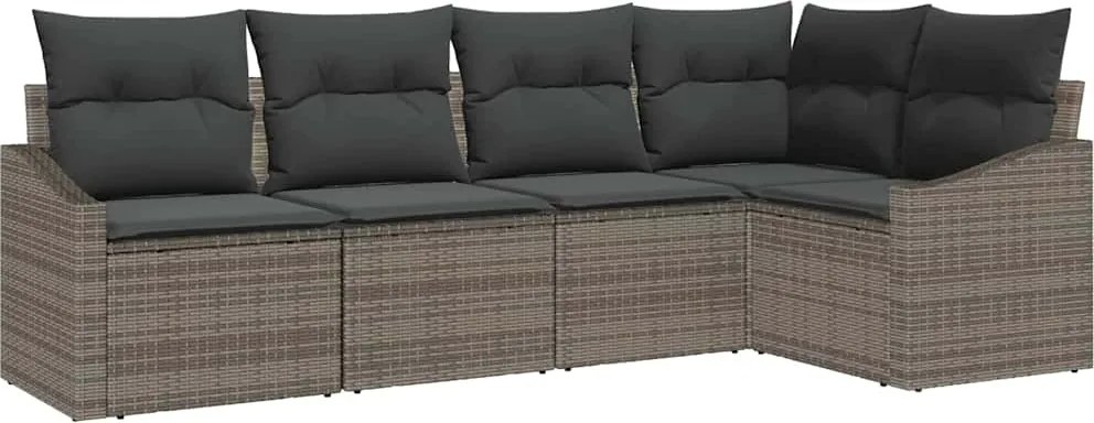 vidaXL Kerti Kanapé Szett párnával tárolóval 5 pcs Szürke polirattan