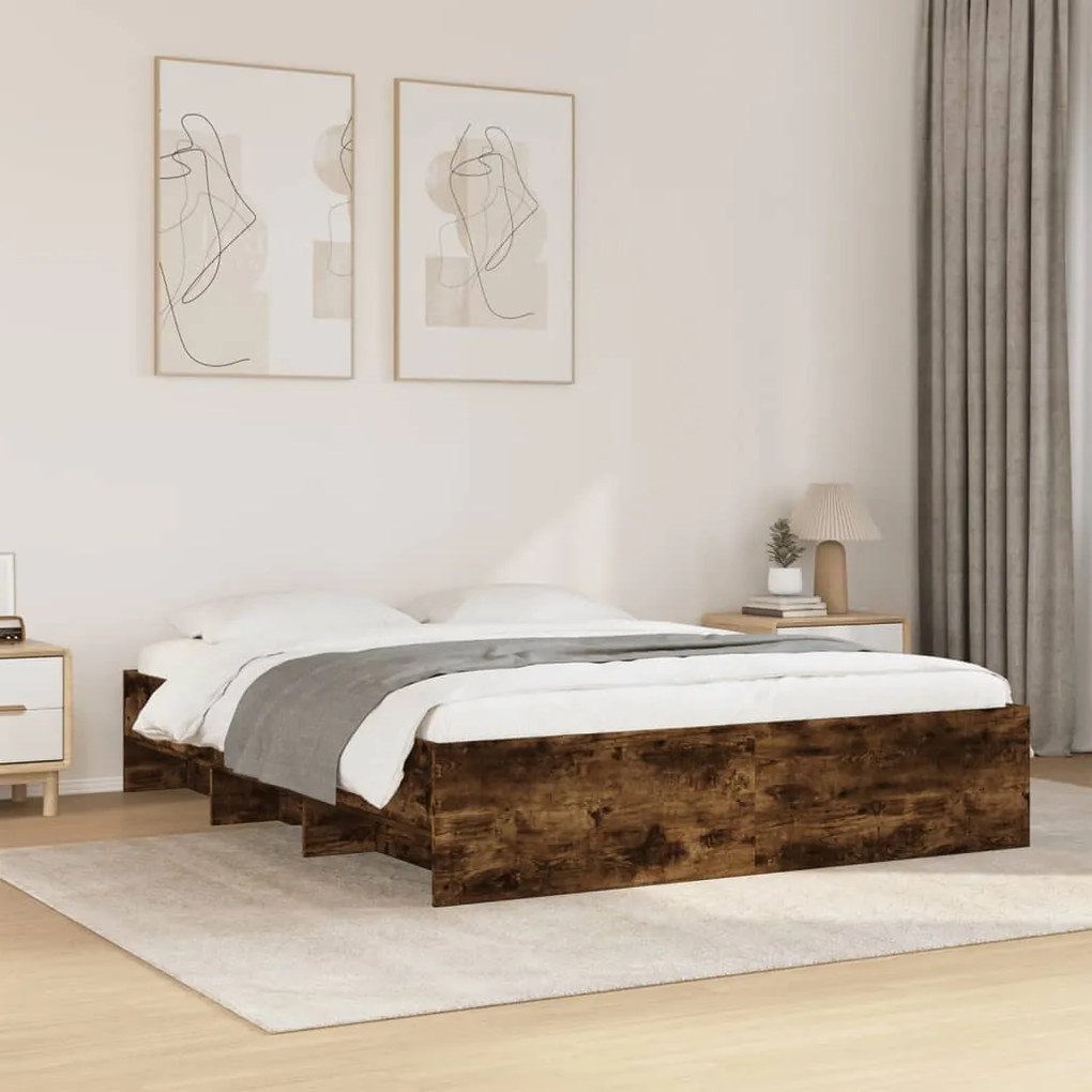 füstös tölgy színű szerelt fa ágykeret matrac nélkül 160x200 cm