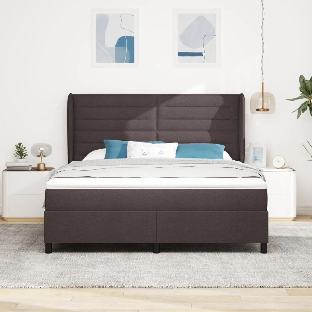vidaXL Boxspring Ágy Matrac nélkül Sötétbarna 180x200 cm Szövet