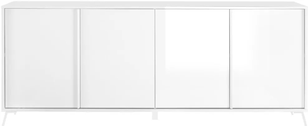 CITY Négyajtós komód, fehér, magasfényű lakkozott vázzal és előlapokkal
