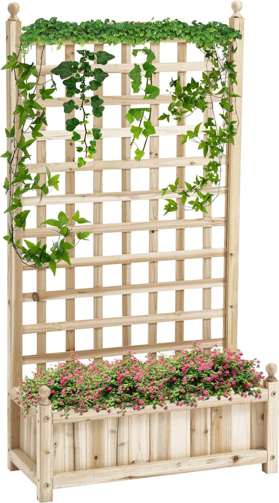 Outsunny Magasított Kertágy Ültető Doboz Trellis Virág Zsalu Ív Trellis Támogatással Mászó Növényekhez, Természetes Fából 64 x 28 x 120 cm | Aosom