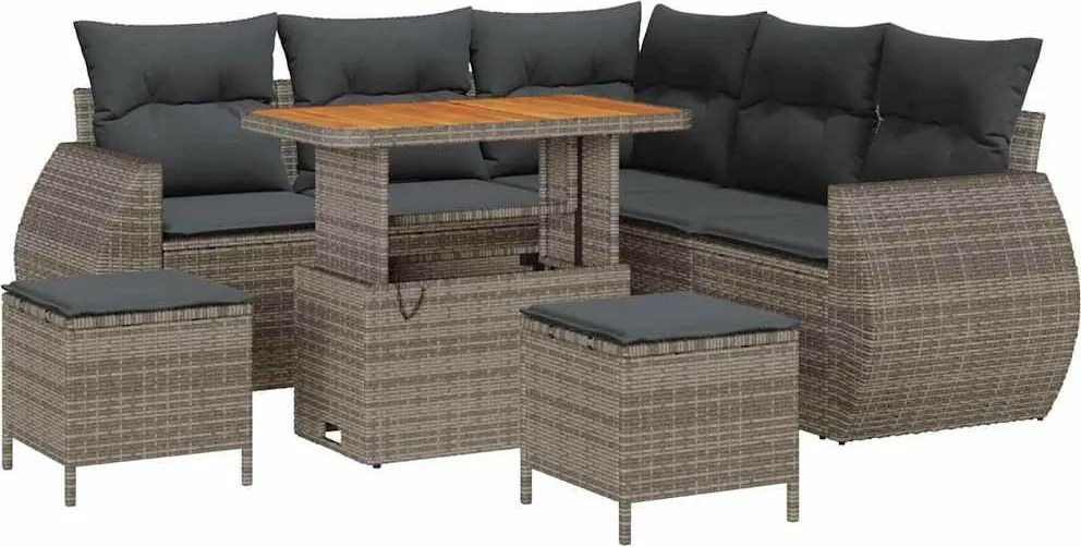 vidaXL Kerti Kanapé Szett 8 pcs Szürke polirattan