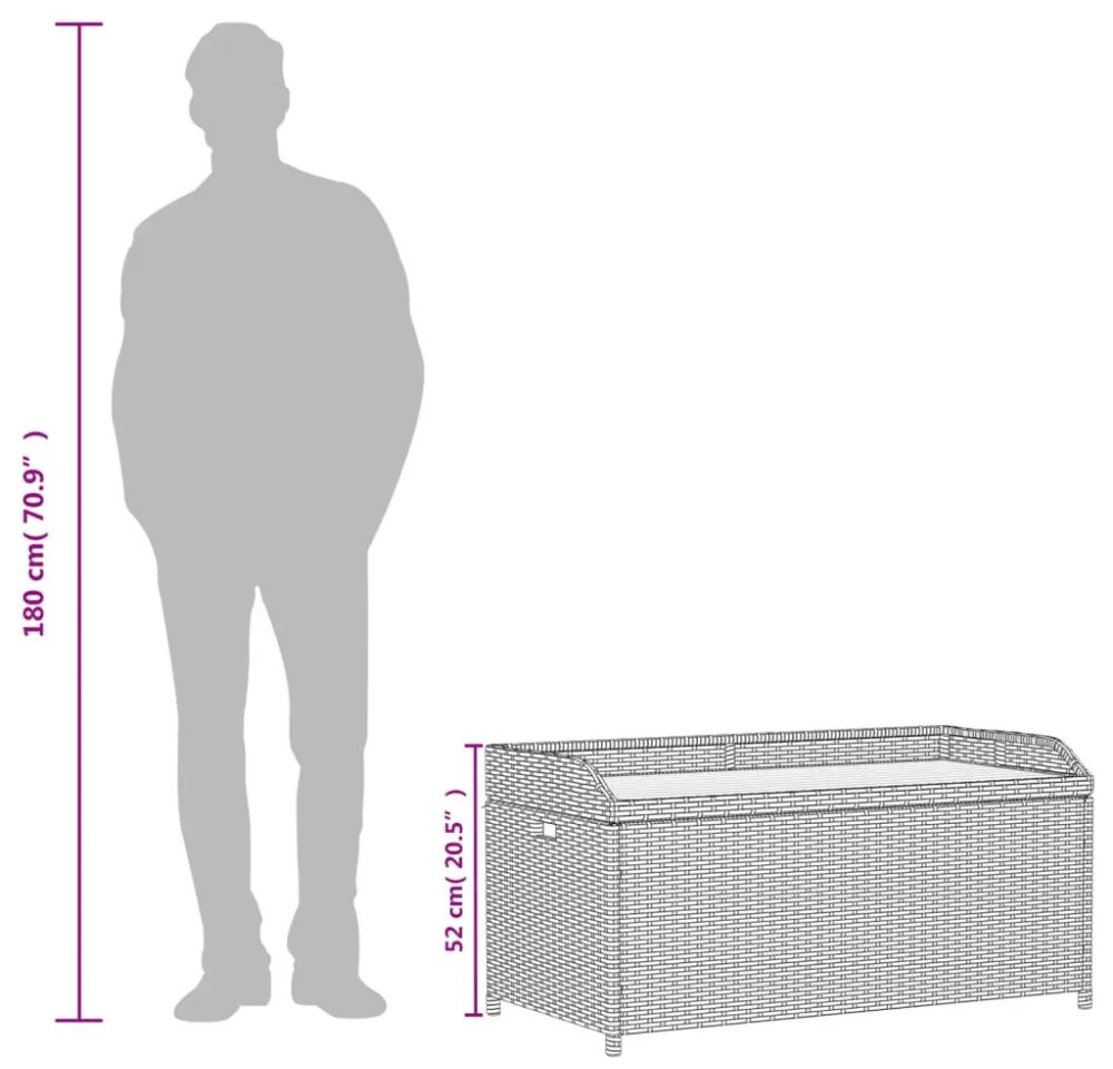 szürke polyrattan és akácfa tárolópad 100 x 50 x 52 cm