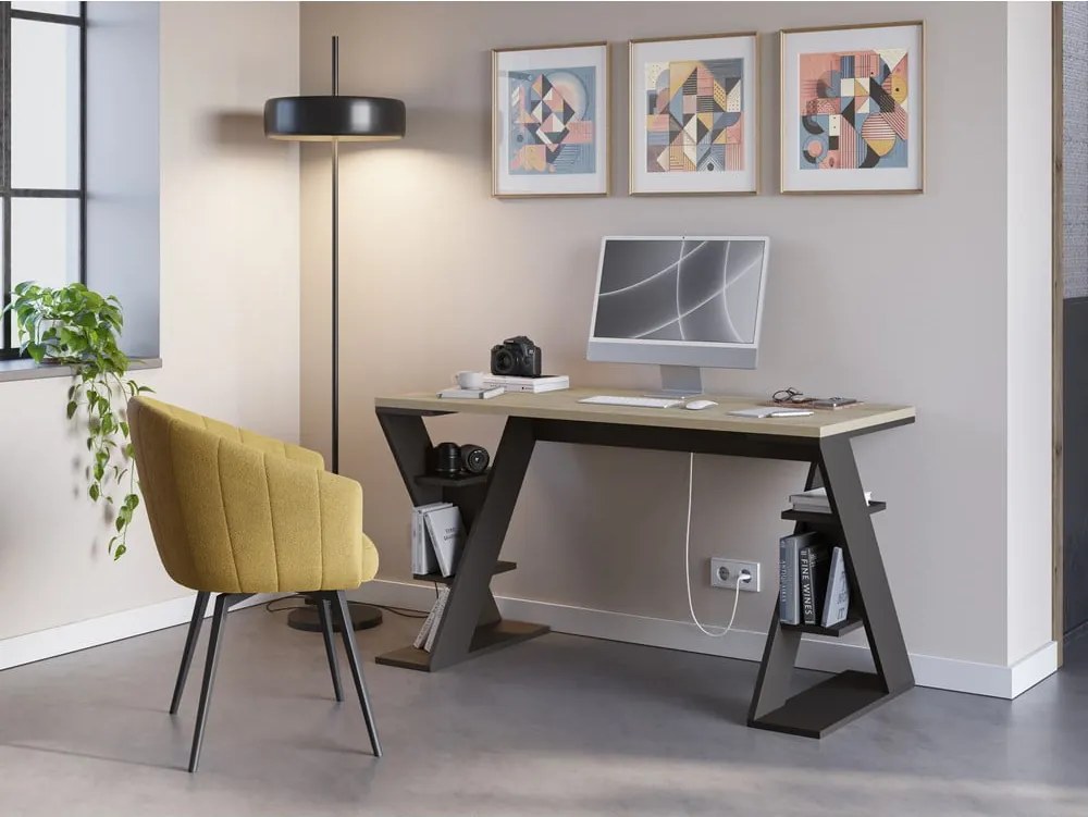 Íróasztal tölgyfa dekoros asztallappal 60x137 cm Butterfly – Marckeric