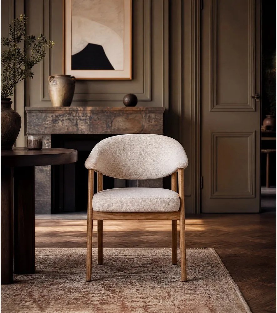 Krémszínű tölgyfa karfás étkezőfotel szett 2 db-os Elk – Unique Furniture