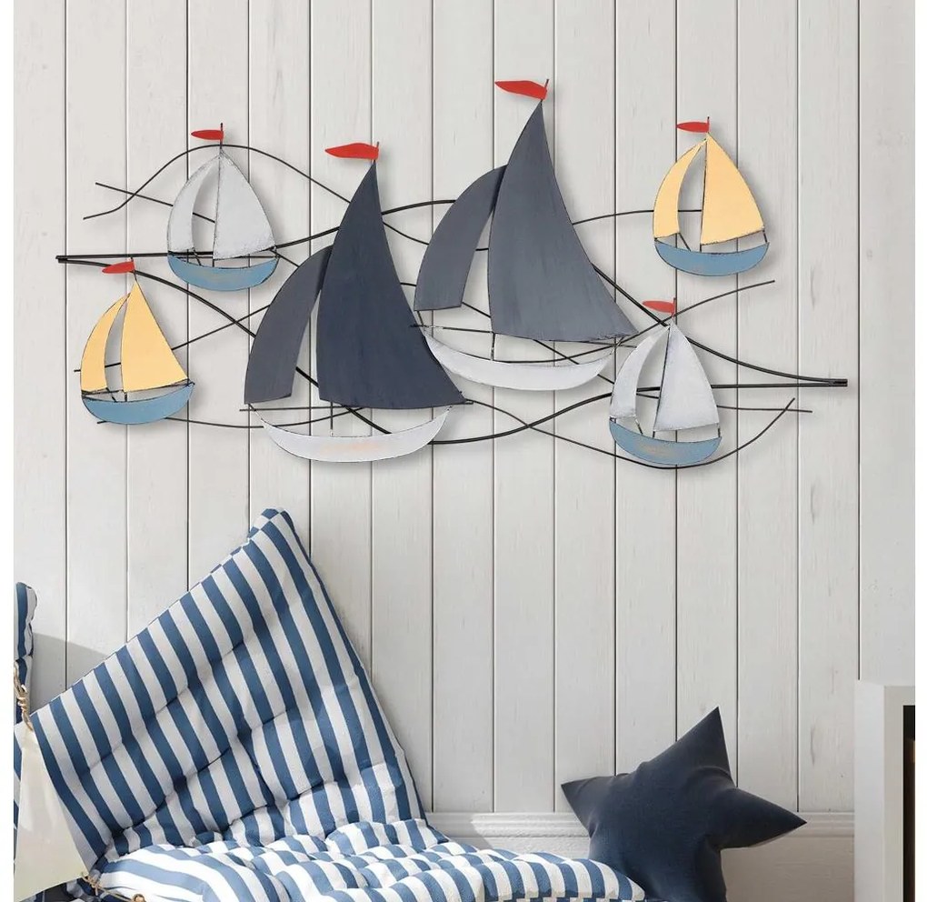 Fali dekoráció 120x60 cm vitorlás hajók fém