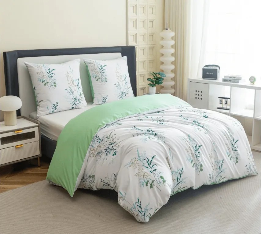 Mikroszálas flanel ágyneműhuzat VERDELLE fehér-zöld Ágyneműhuzat mérete: 70 x 90 cm | 140 x 200 cm