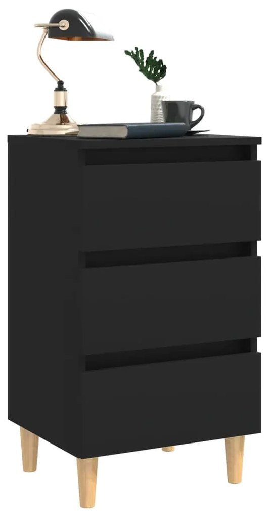 2 db fekete éjjeliszekrény tömör fa lábakkal 40 x 35 x 69 cm