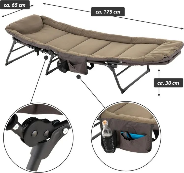 Kemping nyugágy párnával 175 x 65 cm khaki színű
