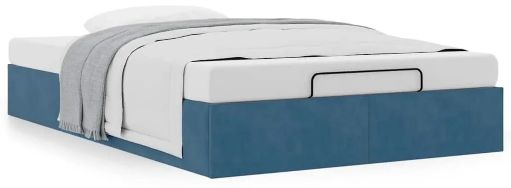 Ottomán ágykeret matrac nélkül sötétkék 120x190 cm bársony