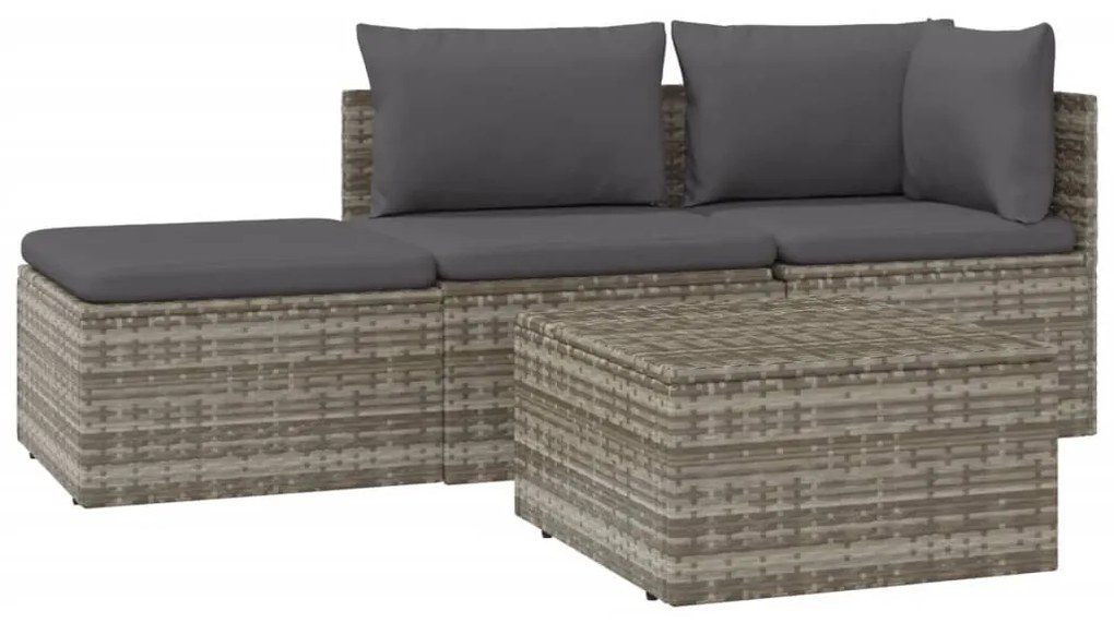4 részes szürke polyrattan kerti ülőgarnitúra párnákkal