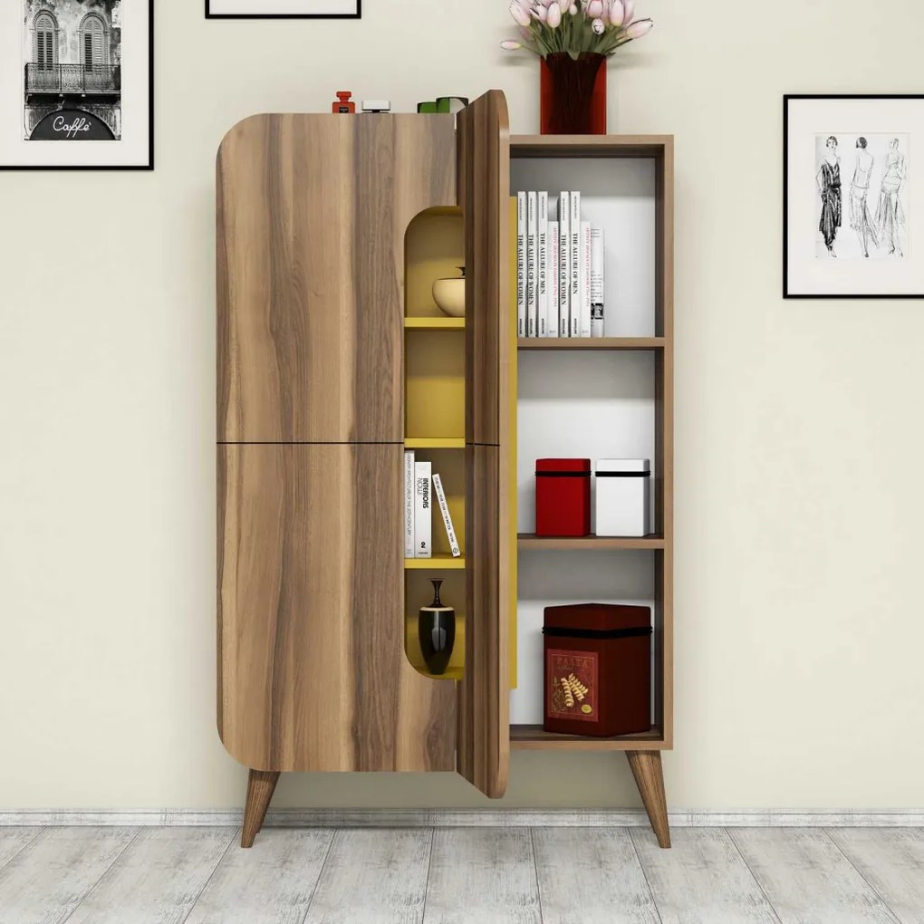 Mine konyhaszekrény, dió-sárga, 93 cm