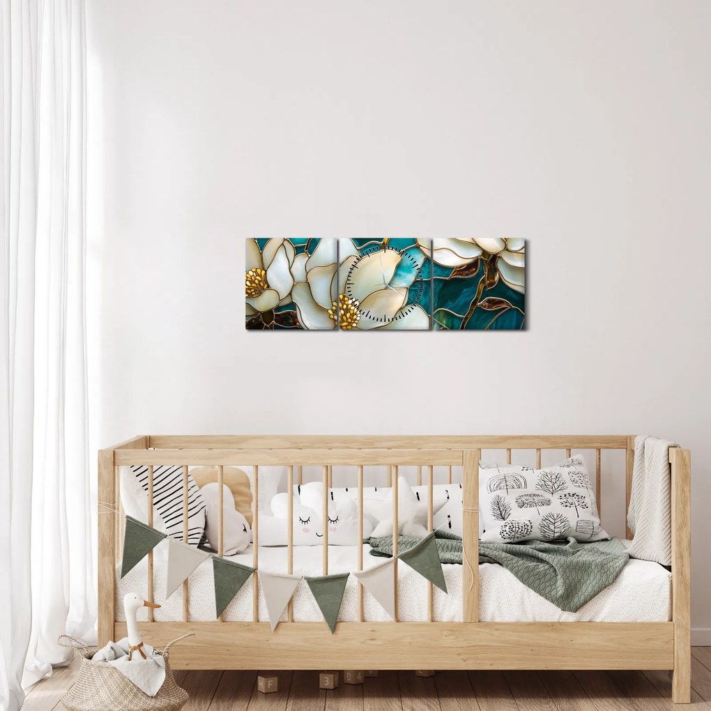 Kép - Ólomüveg magnóliával (órával) (90x30 cm)