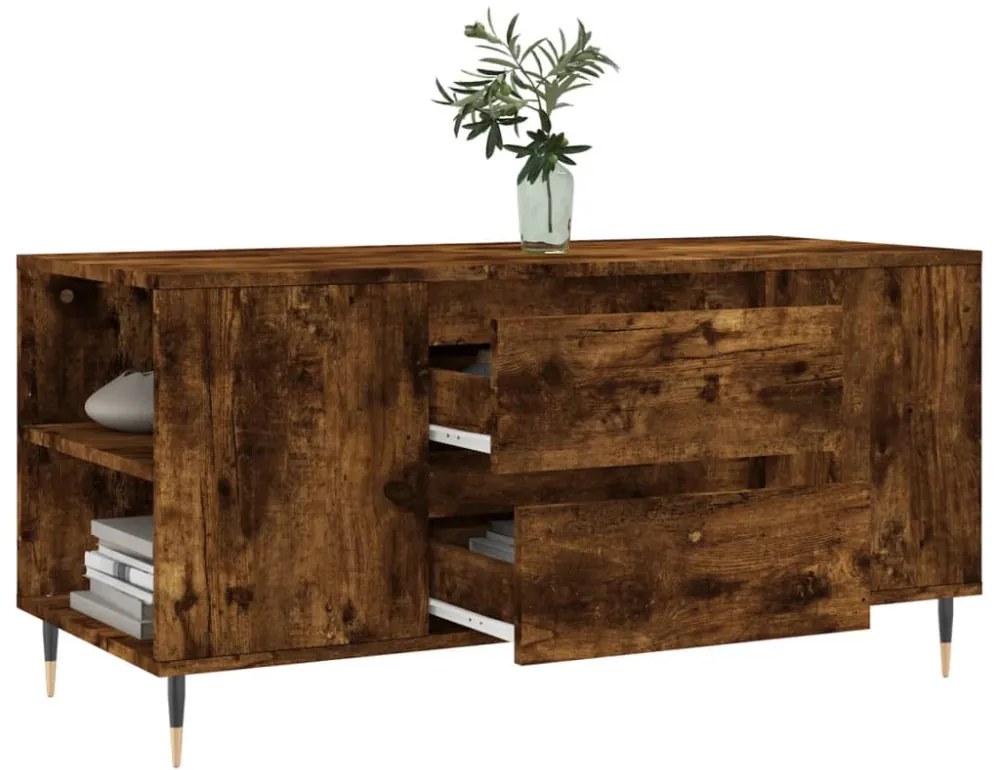 füstös tölgy színű szerelt fa dohányzóasztal 102x44,5x50 cm