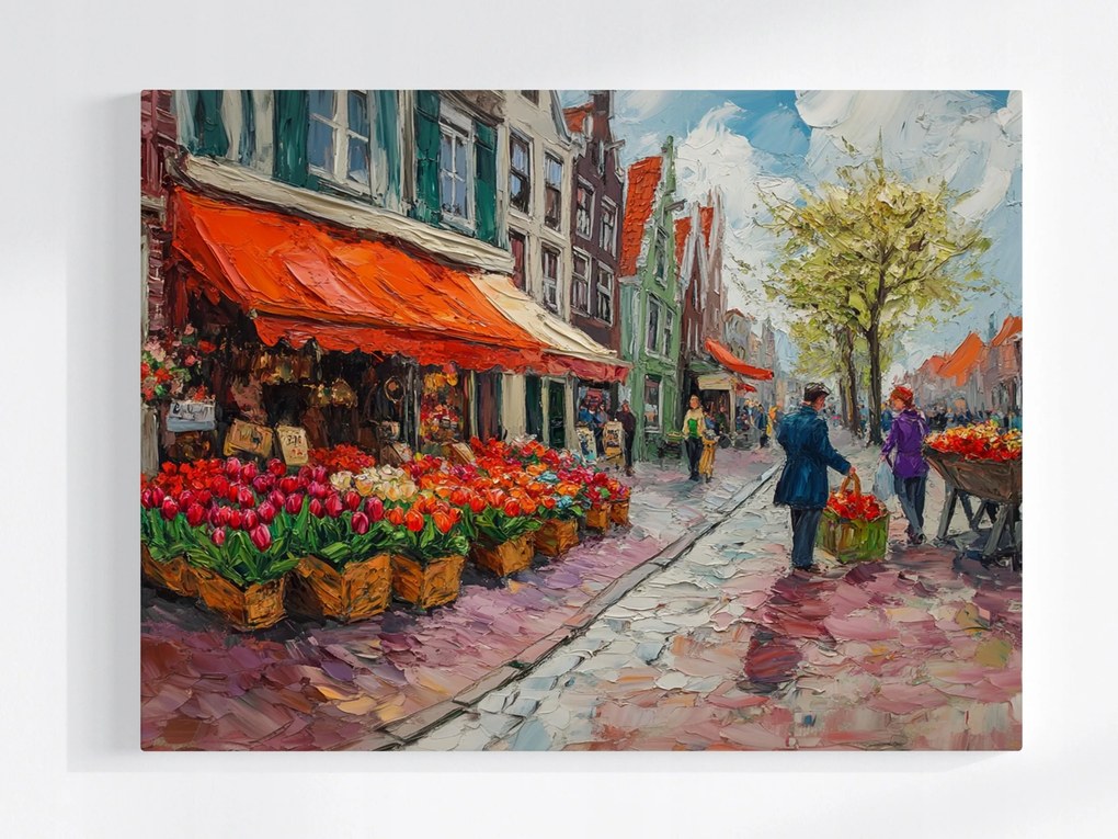 Poszter Amszterdam Hollandia Piac Tulipán Virágok 100x75