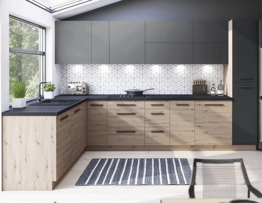 Felső szekrény, artisan tölgy/szürke matt, LANGEN G60KN