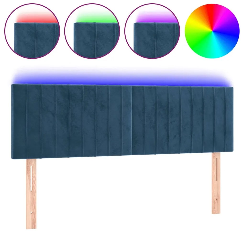 sötétkék bársony LED-es fejtámla 144x5x78/88 cm