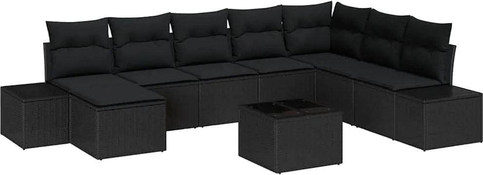 vidaXL Kerti Kanapé Szett párnával tárolóval 8 pcs Fekete polirattan
