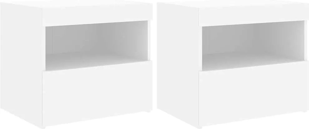 vidaXL 2 db fehér műfa éjjeliszekrény LED-fényekkel 50x40x45 cm