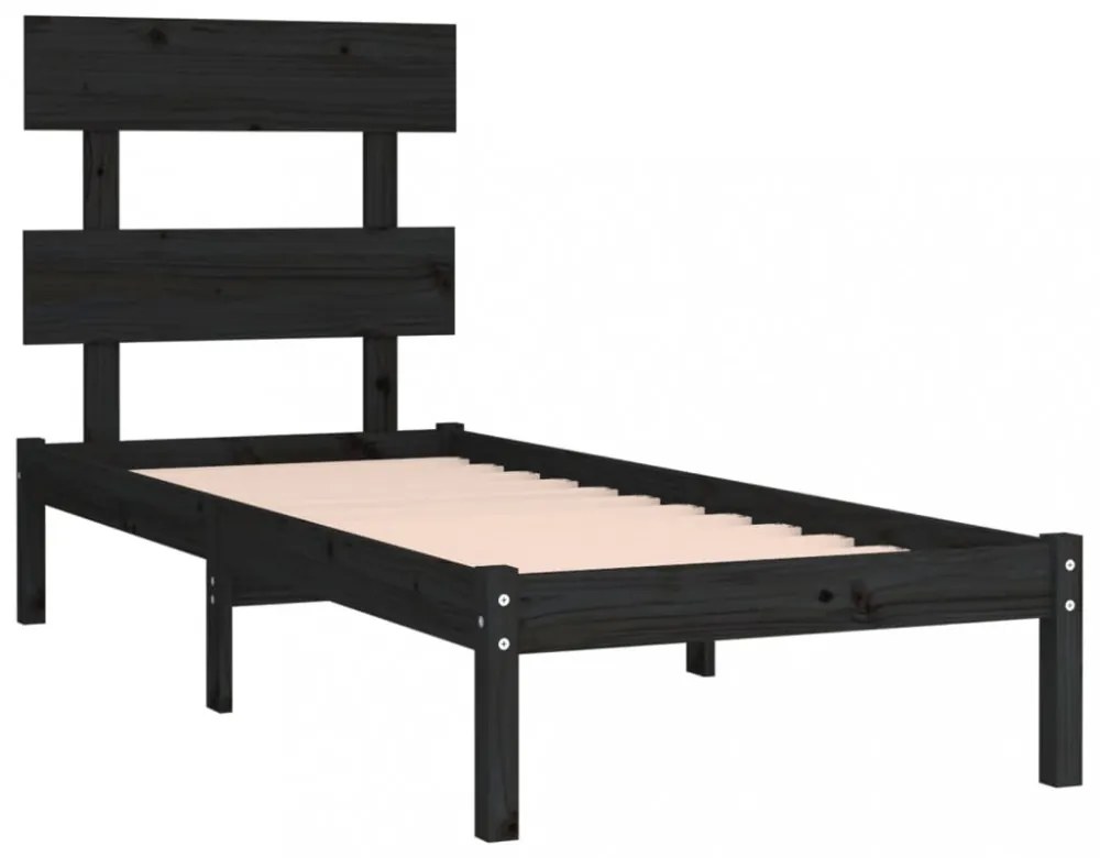 fekete tömör fa ágykeret 100 x 200 cm