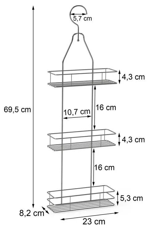 Erga Maddy S3, hármas függő fürdőszoba kosár 23x8,2x69,5 cm, króm, ERG-YKA-E.MADDY S3