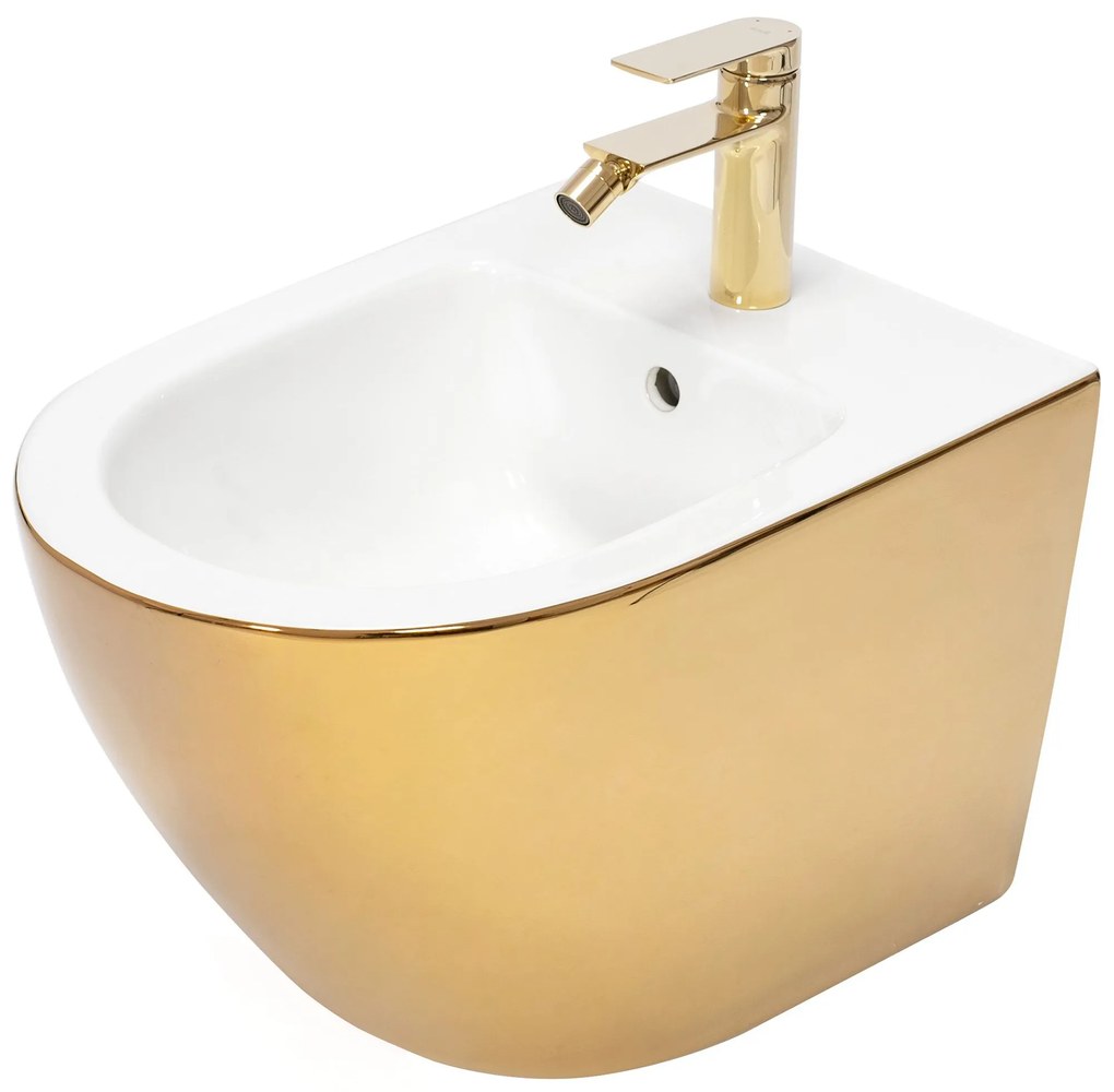 Zestaw misa WC CARLO Flat + bidet CARLO MINI GOLD/WHITE