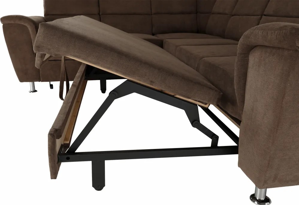 Kinyitható ülőgarnitúra, barna szövet, balos, SANTIAGO