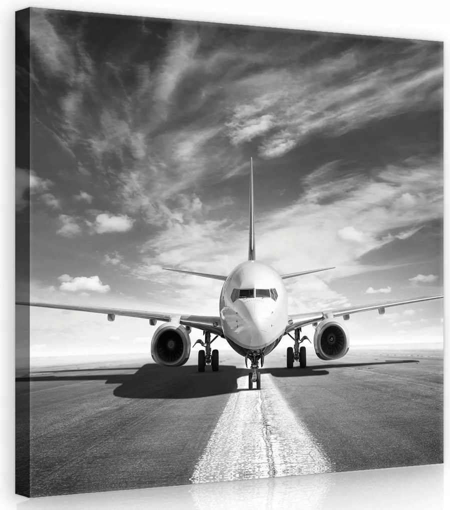Vászonkép 80x80 Repülőgép repülőtér kifutópálya ég felhők utazás repülés