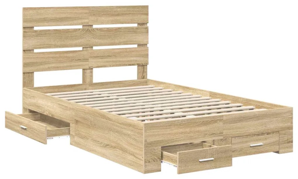 vidaXL Ágykeret fiókkal fejtámlával Sonoma tölgy 135 x 190 cm Faanyag