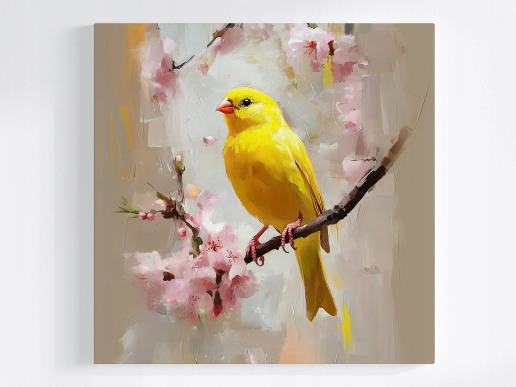 Poszter Tavasz Madár Kanári Fa Cseresznye Virágok 40x40