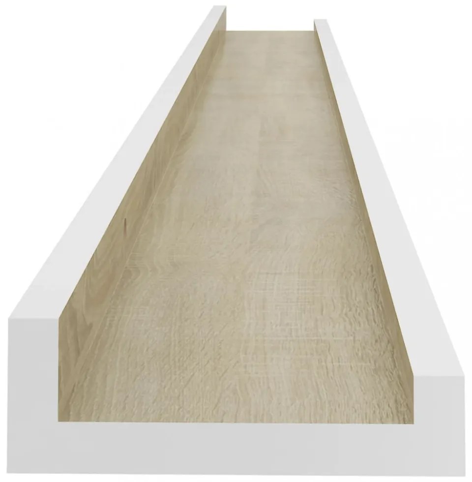 4 db fehér és sonoma-tölgy színű fali polc 100 x 9 x 3 cm
