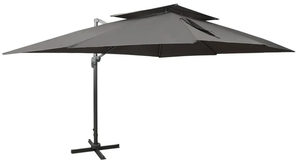 antracitszürke dupla tetejű konzolos napernyő 400 x 300 cm