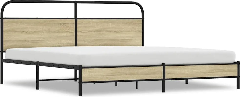 vidaXL sonoma tölgy színű fém ágykeret matrac nélkül 193 x 203 cm