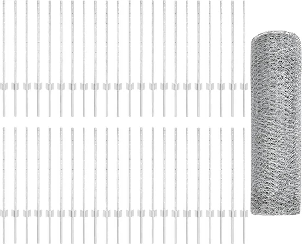 vidaXL Kerítés oszlopokkal Ezüst 0,8 x 100 m Acél