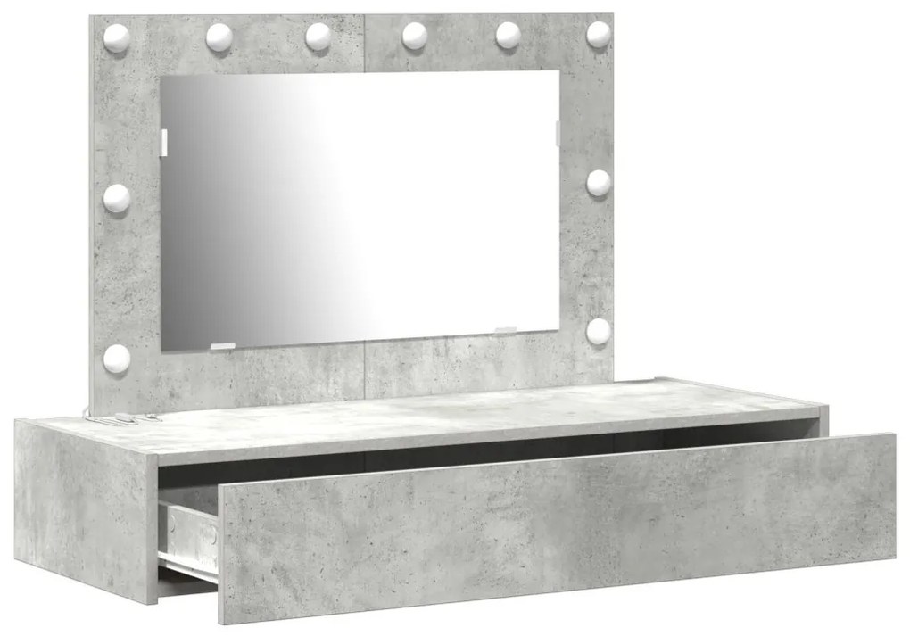 vidaXL Öltözködőasztal tükör lámpákkal Szürke 100 x 40 x 70 cm Faanyag