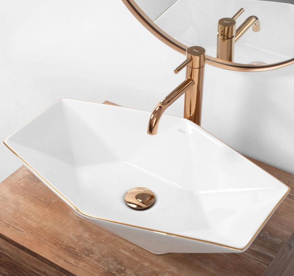 Pultos mosdó Rea Vegas White Rose Gold Edge