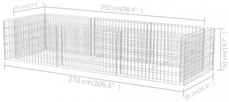 acél gabion magaságyás 270 x 90 x 50 cm