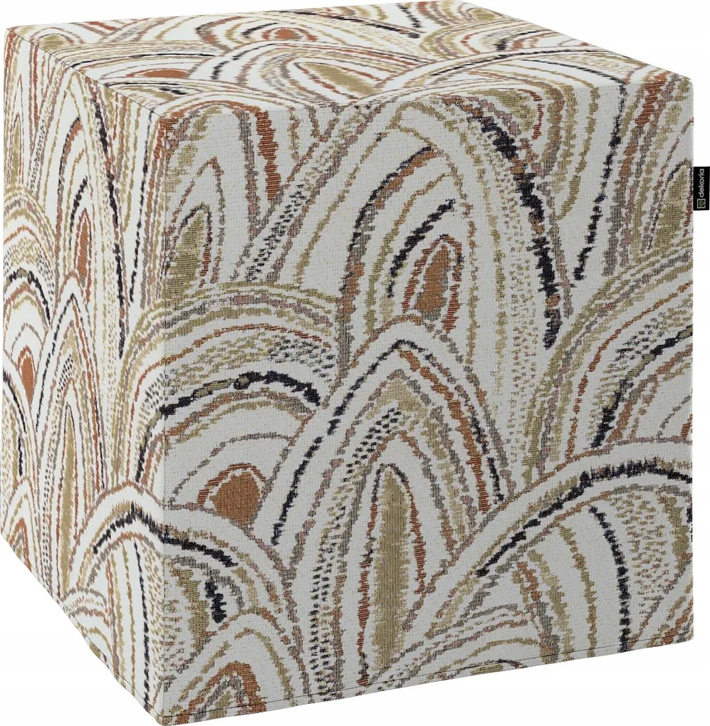 Kocka puff 40 x 40 x 40 cm olíva-narancs ívek krémszínű alapon