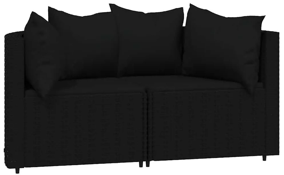 3 részes fekete polyrattan kerti ülőgarnitúra párnákkal