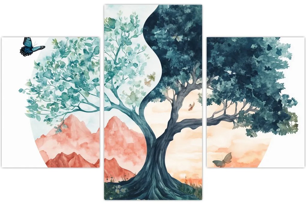 Kép – Akvarellfa tele élettel (90x60 cm)